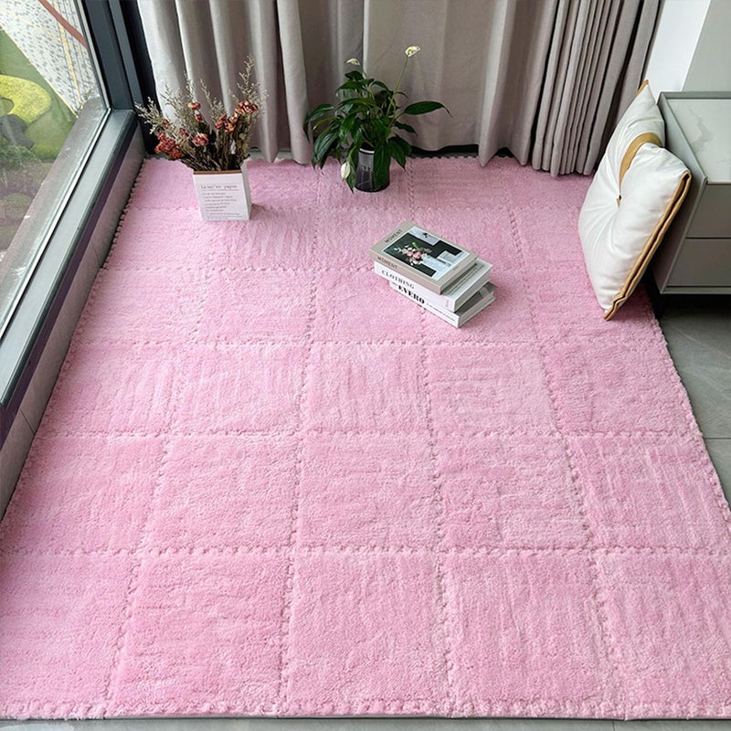 HUIDUO 16 Pcs Kids Foam Interlocking Carpet Tiles with Border, Thick Carpet Squares Plush Floor Playmats Baby Crawling Rug - 49" x 49" (Pink, 16 Tiles) - Image 3
